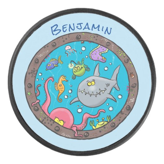 海おもしろい生物の水中アニメスケッチ アイスホッケーパック (正面)