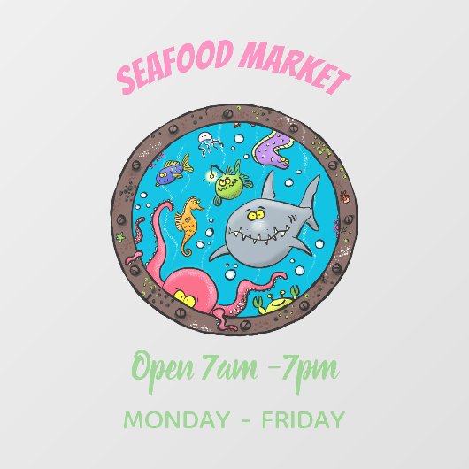 海おもしろい生物の水中アニメスケッチ ウィンドウサイン (シート)