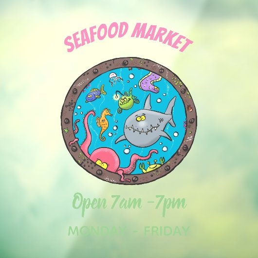 海おもしろい生物の水中アニメスケッチ ウィンドウサイン (シート3)