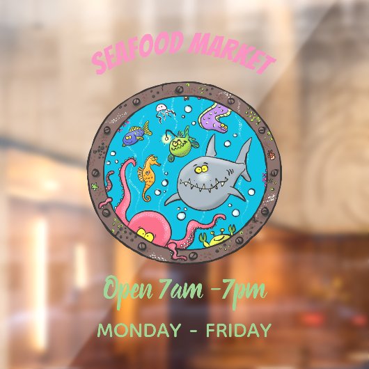 海おもしろい生物の水中アニメスケッチ ウィンドウサイン (シート2)