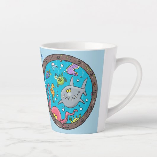 海おもしろい生物の水中アニメスケッチ カフェラテマグ (右)