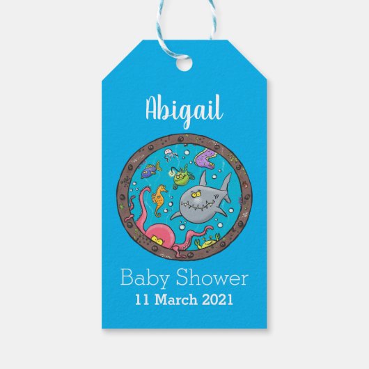 海おもしろい生物の水中アニメスケッチ ギフトタグ (裏面)