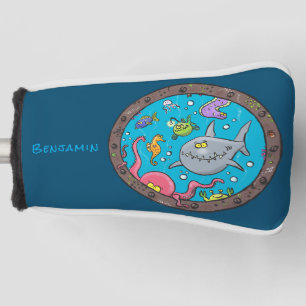 海おもしろい生物の水中アニメスケッチ ゴルフヘッドカバー