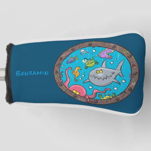 海おもしろい生物の水中アニメスケッチ ゴルフヘッドカバー (正面)