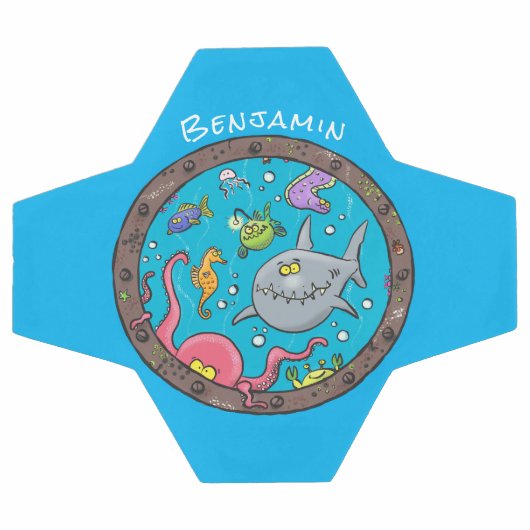 海おもしろい生物の水中アニメスケッチ サッカーボール (フラット)