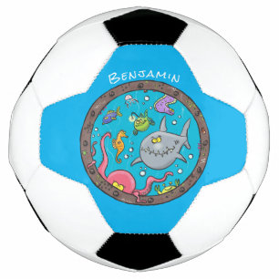 海おもしろい生物の水中アニメスケッチ サッカーボール