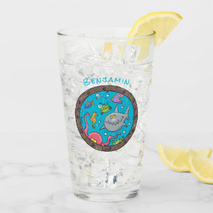 海おもしろい生物の水中アニメスケッチ タンブラーグラス