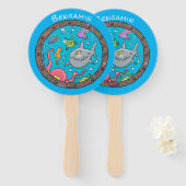 海おもしろい生物の水中アニメスケッチ ハンドファン (正面&裏面)