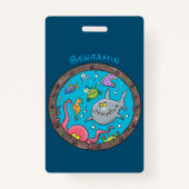 海おもしろい生物の水中アニメスケッチ バッジ (裏面)