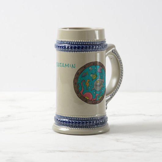 海おもしろい生物の水中アニメスケッチ ビールジョッキ (正面右)