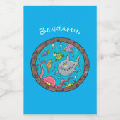 海おもしろい生物の水中アニメスケッチ フードラベル (シングルラベル)