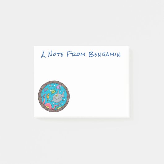 海おもしろい生物の水中アニメスケッチ ポストイット (正面)