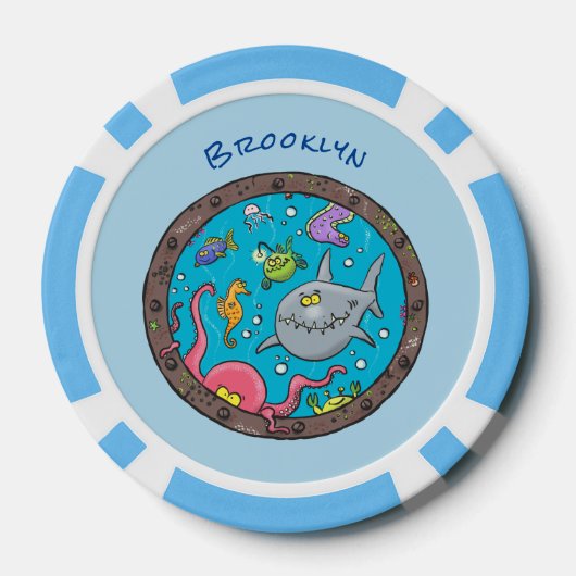 海おもしろい生物の水中アニメスケッチ ポーカーチップ (裏面)