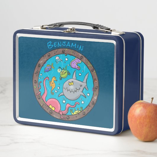 海おもしろい生物の水中アニメスケッチ メタルランチボックス (インサイチュ)
