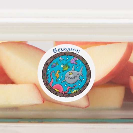 海おもしろい生物の水中アニメスケッチ ラベル (貼付)