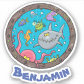 海おもしろい生 シール (正面)