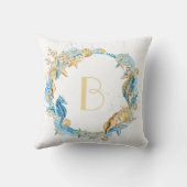 海およびビーチのタツノオトシゴのモノグラム クッション (裏面)