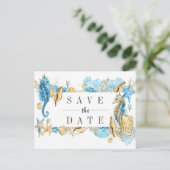 海およびビーチの夏の結婚式は日付を救います 案内ポストカード (スタンド正面)