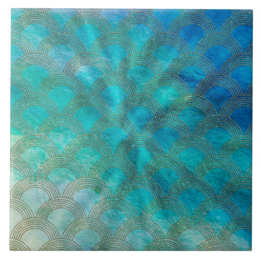 海および人魚は水および金ゴールドではかりで測ました タイル (正面)