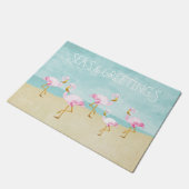 海および挨拶の水彩画のピンクのフラミンゴ ドアマット (アングル)