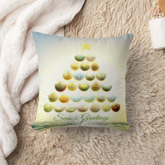 海および挨拶の貝のクリスマスツリーの枕 クッション (ブランケット)