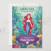 海お洒落の下の人魚海誕生日 招待状 (正面)