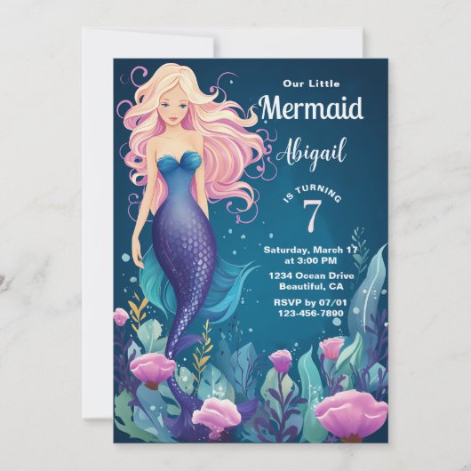 海お洒落の下の人魚海誕生日 招待状 (正面)