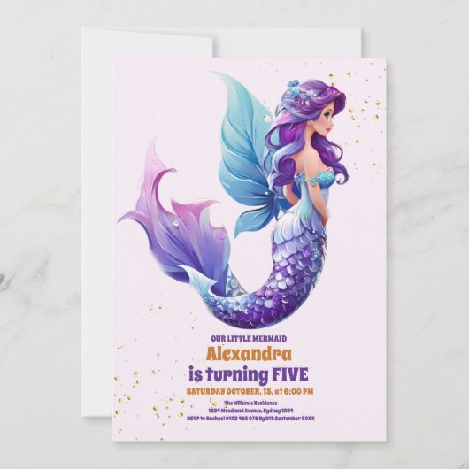 海お洒落の下の人魚誕生日 招待状 (正面)