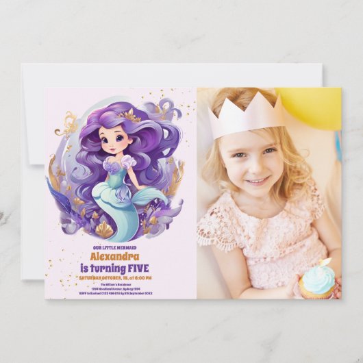 海お洒落の下の人魚誕生日 招待状 (正面)