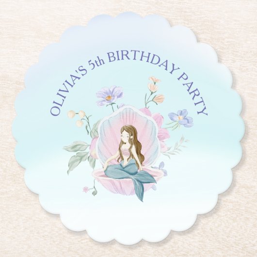 海お洒落の下の水彩人魚 ペーパーコースター (正面)