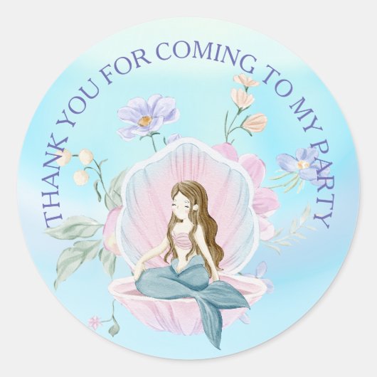 海お洒落の下の水彩人魚 ラウンドシール (正面)