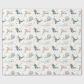 海お洒落の動物の装飾の下の小さな鯨 ラッピングペーパー (フラット)