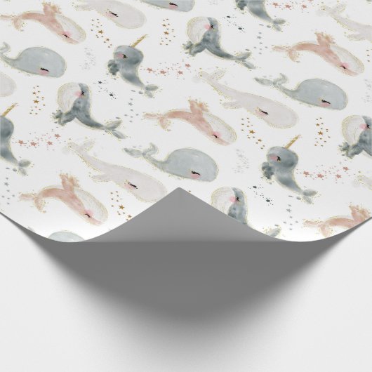 海お洒落の動物の装飾の下の小さな鯨 ラッピングペーパー (角)
