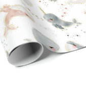 海お洒落の動物の装飾の下の小さな鯨 ラッピングペーパー (ロールコーナー)