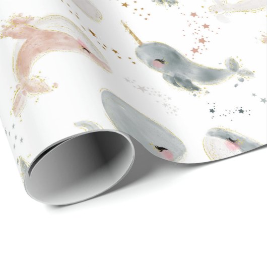 海お洒落の動物の装飾の下の小さな鯨 ラッピングペーパー (ロールコーナー)