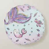 海お洒落の少女の下のシックな人魚の尾 ラウンドクッション (裏面)