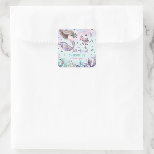 海お洒落の誕生日会の下の人魚 スクエアシール (バッグ)