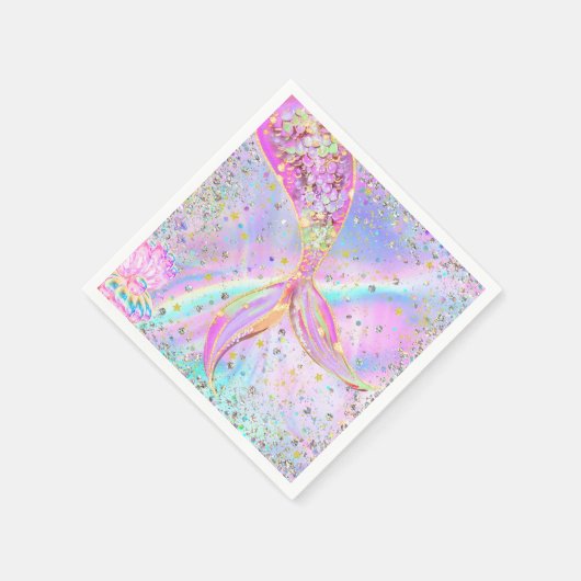 海お洒落の誕生日会の下の人魚 スタンダードカクテルナプキン (角)