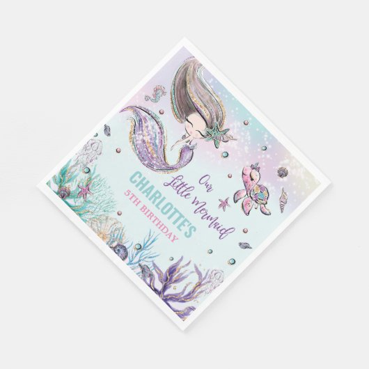 海お洒落の誕生日会の下の人魚 スタンダードランチョンナプキン (角)