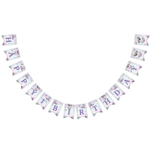 海お洒落の誕生日会の下の人魚 バンティングフラッグ (全)