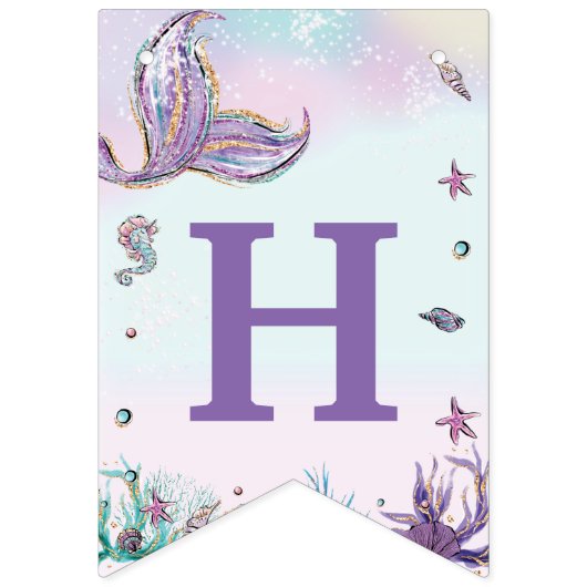 海お洒落の誕生日会の下の人魚 バンティングフラッグ (第1の旗)