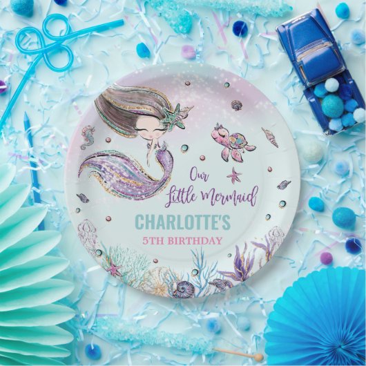 海お洒落の誕生日会の下の人魚 ペーパープレート (パーティー)