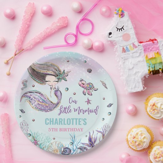 海お洒落の誕生日会の下の人魚 ペーパープレート (パーティー)
