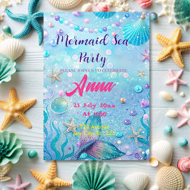 海お洒落の誕生日会の下の人魚 招待状