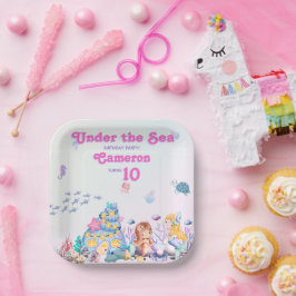 海お洒落エレガント人魚の広場の下 ペーパープレート