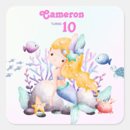 海お洒落エレガント青の人魚の下で スクエアシール