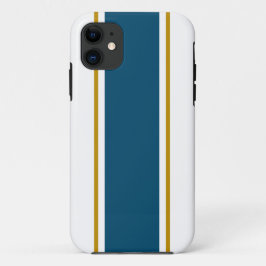 海お洒落ティール（緑がかった色）ブラウンレーシングストライプズオンホワイト iPhone 11 ケース