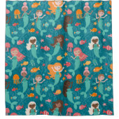 海お洒落下の人魚ティール（緑がかった色） シャワーカーテン (正面)