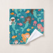 海お洒落下の人魚ティール(緑がかった色) バスタオルセット (ウォッシュタオル)