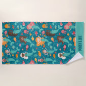 海お洒落下の人魚ティール（緑がかった色） ビーチタオル (正面)